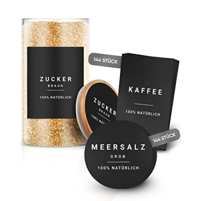 Afbeelding van Voorraadetiketten keuken XXL set zwart zelfklevend (288 stuks) stickers rond minimalistisch waterdicht
