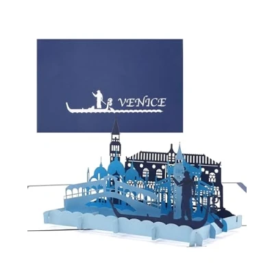Afbeelding van Pop up kaart &quot;Venetië panorama &amp; gondelrit&quot; 3D wenskaart als souvenir, verjaardagskaart, reisvoucher, uitnodiging voor stedentrip, honingmoon, huwelijksreis en verloving