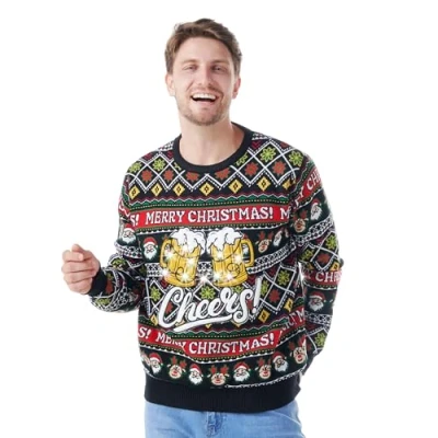 Afbeelding van Giggling Getup Lichtgevende lelijke kersttrui voor mannen, grappige met ledverlichting, kerstvakantiestrui in zwart, M