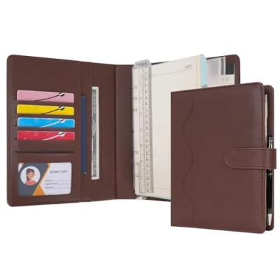 Afbeelding van Wason A5 Dagboek Lederen PU Gevoerd Notitieboek Hervulbaar Papier Journal, Verwijderbare Ringband Portfolio met Klembord Schrijven Notitieblok en Pen voor Reizen Business School Agenda Organizer