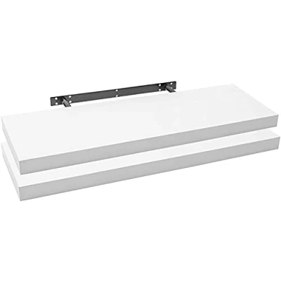 Afbeelding van WOLTU 2 x wandplank, zwevende plank, boekenplank, planken voor decoratie, wandplanken van MDF hout, set hangplanken, wit, 100 23 3,8 cm RG9317ws