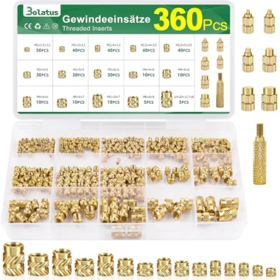 Afbeelding van Bolatus schroefdraadinzetstukken M2, M2,5, M3, M4, M5, M6, smeltmoeren messing met soldeerbout, smelthulp, gekartelde smeltschroefdraad voor kunststof onderdelen,