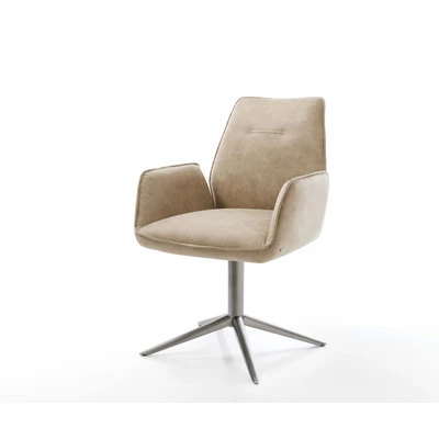 Afbeelding van DELIFE Draaistoel Zoa Flex microvelours beige vintage kruispoot grafiet 360 draaibaar rocker functie pocketveer kern