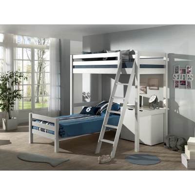 Afbeelding van LUCEVI Pino Mezzanine Bed + Ladder Commode 2 deuren Wit 90x200 cm