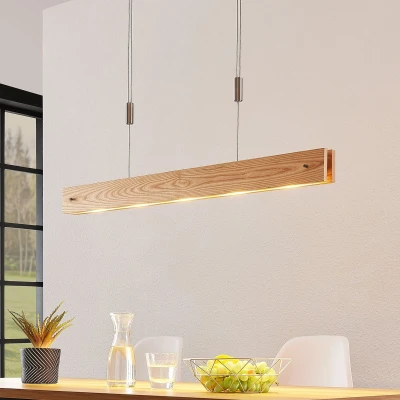 Afbeelding van Lucande Hanglampen met dimmer 5 lichts hout, metaal H: 8 cm natuurlijk mat nikkel Inclusief lichtbronnen