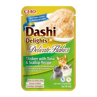 Afbeelding van Ciao Dashi Delights Delicate Flakes Kattenvoer Nat Chicken&amp;Tuna&amp;Scallop 40 gr