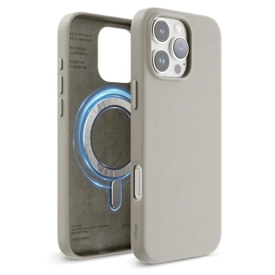 Afbeelding van elago Magnetische Leren Hoesje Compatibel met iPhone 16 Pro Max Case, alle MagSafe accessoires Ingebouwde Magneten, Veganistisch Leer, Schokbestendig, Waterbestendig (Light Grijs)
