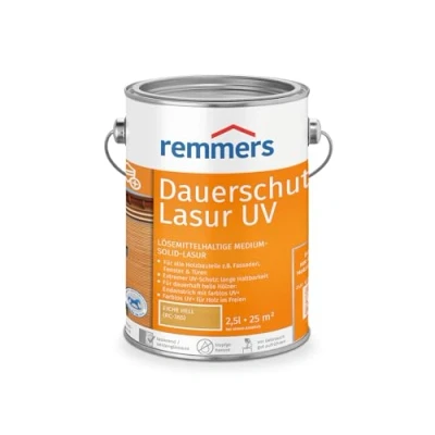 Afbeelding van Remmers Houtbeits Long Life UV licht eiken, 2,5 liter, oplosmiddelhoudende bescherming voor hout buiten, hoge ook lichte tinten en kleurloos UV+, blokvast, weerbestendig