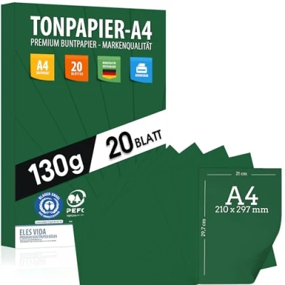 Afbeelding van Kleurpapier, donkergroen, A4 130 g/m², stevig knutselpapier &amp; gekleurde vellen, voor kinderen en doe het zelf accessoires om creatief te zijn, bedrukbaar, DIN A4, made in Germany