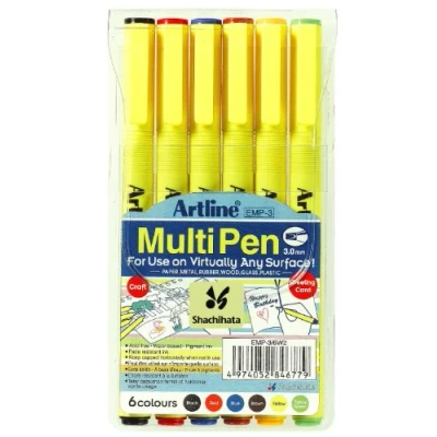 Afbeelding van Artline 3,0 mm Beitel Tip Prime Multi Pen Zwart/Blauw/Rood/Bruin/Geel/Geel Groen Portemonnees van 6)