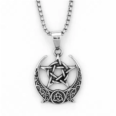 Afbeelding van Gothic ketting Heks Wicca Punk Pentagram maan