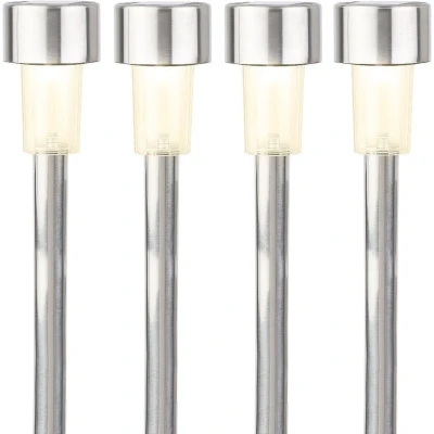 Afbeelding van 8x Buitenlampen/tuinlampen 36 cm RVS zilver op steker warm wit Prikspotjes