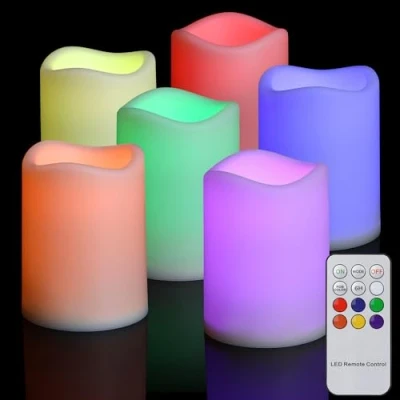 Afbeelding van FREEPOWER 6 Led kaarsen kleurrijk met afstandsbediening, timer, RGB, werkt op batterijen, vlamloze stompkaarsen, flikkerend, outdoor waterdicht, diameter 7,5 x 10 cm