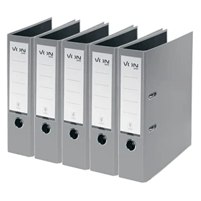 Afbeelding van VON Leitz 10551085 Ordner A4, karton met kunststof omslag, 80 mm rugbreedte, voor 600 vellen, FSC gecertificeerd karton, school, studie en huishouden, grijs