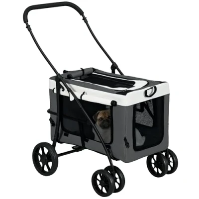 Afbeelding van PawHut 2 in 1 Hondenbuggy Huisdierkar Hondentrolley met Afneembare Mand, Veiligheidslijnen Opvouwbare Kattenwagen voor Kleine en Miniaturen Honden, Oxford, Grijs.