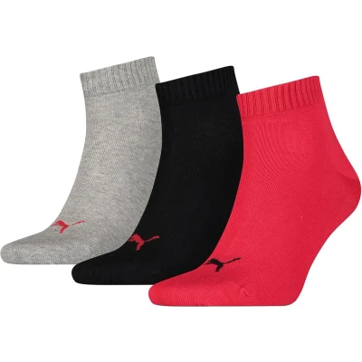 Afbeelding van Puma unisex Quarter Plain (3 pack) hoge enkelsokken zwart rood Maat: 47 49