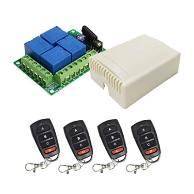 Afbeelding van QIACHIP Universele 12V 4CH Draadloze Relais Afstandsbediening Module Schakelaar RF 433Mhz met Smart Sleutelhanger, 4 Zenders + 1 Ontvanger 164ft Lange Bereik voor Licht Garage Deur Elektrische Poort