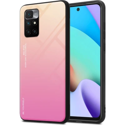Afbeelding van Cadorabo Hoesje geschikt voor Xiaomi RedMi 10 in GEEL ROZE Tweekleurige beschermhoes van TPU silicone Case Cover en achterzijde gehard glas