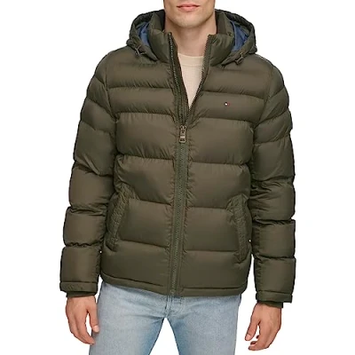 Afbeelding van Tommy Hilfiger heren Down Alternatieve bovenkleding Jas Klassieke Puffer met capuchon, Olijf, B077TWL2SB