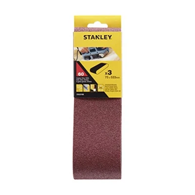 Afbeelding van Stanley STA33186 XJ schuurband (75 x 533 mm, extra grove korrel K60, geschikt voor Black+Decker bandschuurmachine, BD75E, KA75E, KA88, 3 stuks), bruin