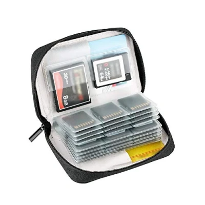 Afbeelding van KIWIFOTOS 28 sleuven met ritssluiting geheugenkaart draagtas voor 24 x SD/SDHC/SDHC kaarten + 4 CF (Compact Flash)/XQD kaarten, SD kaarthouder etui portemonnee grijs