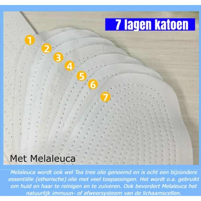 Afbeelding van Allernieuwste.nl® 2 PAAR 100% Katoenen Inlegzolen 7 laags Zweetabsorberende Ademende Sport voor Mannen en Vrouwen met Melaleuca 4 Seizoenen Wit Maat 45