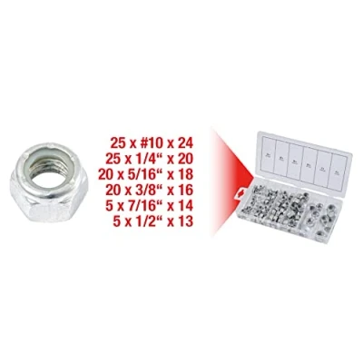 Afbeelding van KS Tools 970.0480 Assortiment moeren, zelfborgend, UNC, 100 dlg