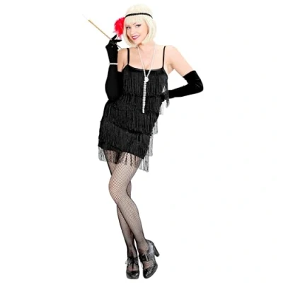 Afbeelding van Widmann Jaren 20 Danseressen Kostuum Flapper Topper Zwart Vrouw Large Carnavalskleding Verkleedkleding
