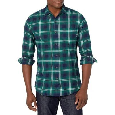 Afbeelding van Amazon Essentials Men&#039;s Geruit flanellen overhemd met lange mouwen en slanke pasvorm (kleuren in beperkte oplage), Groen Marineblauw Plaid, M