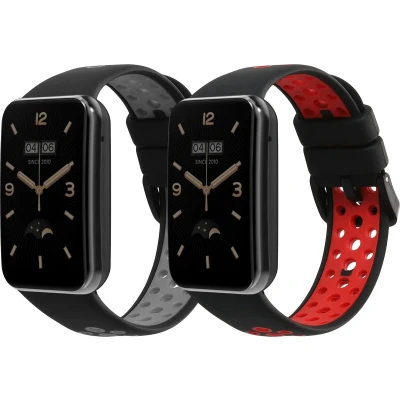 Afbeelding van kwmobile 2x horlogebandjes geschikt voor Xiaomi Mi band 7 Pro bandje Smartwatch bandjes van TPU Activity tracker horloge in zwart / grijs rood