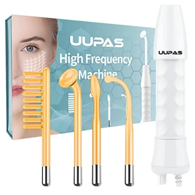 Afbeelding van hoogfrequente toverstaf UUPAS draagbare handheld neon gezichtshuid aanscherping machine met 4 stuks glazen buizen voor acne verstevigende huidverjonging rimpel verwijderen