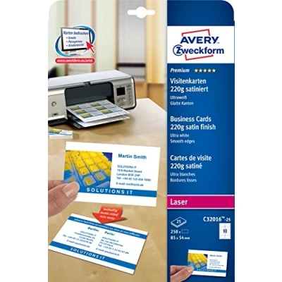 Afbeelding van Avery Quick &amp; Clean™ visitekaartje 85 x 54 mm, 220 g/m², dubbelzijdig, C32016, Laser (pak 250 stuks)