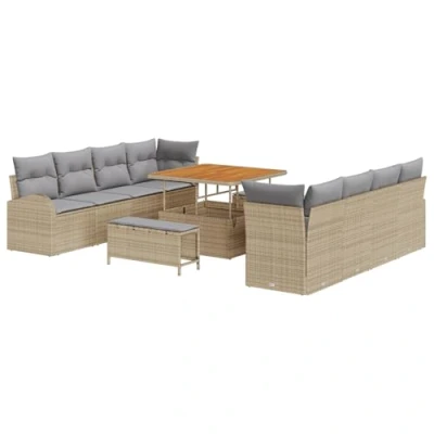 Afbeelding van vidaXL 11 Delige Tuin Sofa Set met Kussens Beige Poly Rattan Acacia