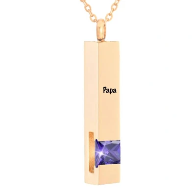 Afbeelding van Luxe Ashanger Met Ketting En Gravering Papa Assieraad Rosegoudkleurig Paarse Steen As Gedenksieraad Urn Incl. vuller