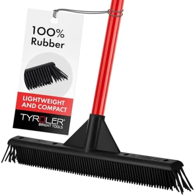 Afbeelding van Rubberen bezem 40 cm breed extra licht met schuine hoekharen, perfect voor huisdieren en mensenhaar binnen buiten reinigt tapijten, tegels, parket. Waterafstotend