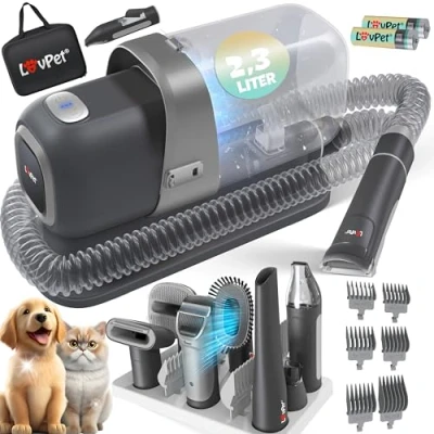 Afbeelding van KESSER® Hondentondeuse met Stofzuiger Stille tondeuse ACCU Huisdierverzorgingsset accessoires voor hond Dierenhaarscheerapparaat 7 in 1 2.3L Stofcontainer en Verzorgingshulpmiddelen