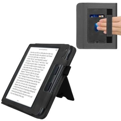 Afbeelding van kwmobile E reader hoesje geschikt voor Kobo Libra Colour hoes flip case van kunstleer Ereader cover met stand In donkergrijs