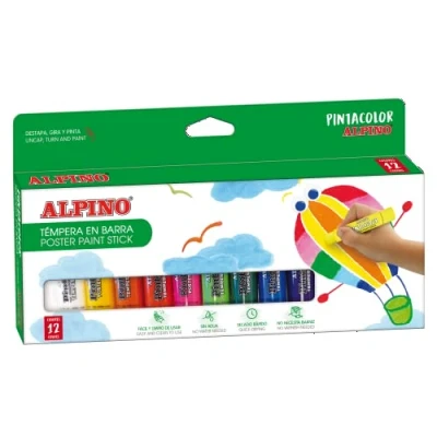 Afbeelding van Alpino 12 solide temperaturen voor kinderen, stangtemperaturen, schoolmateriaal, levendige kleuren, gemengde kleur, sneldrogend, kleurrijke