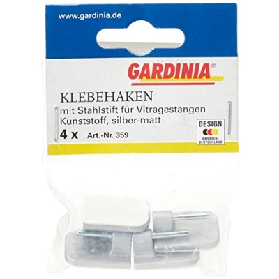 Afbeelding van GARDINIA Zelfklevende dragers voor vitragestangen, 4 stuks, met stalen pin, zelfklevend, hoogte: 11 mm, mat zilver