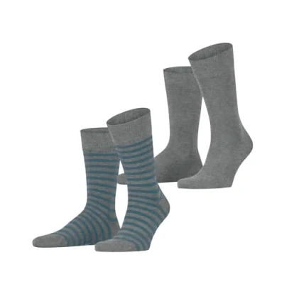 Afbeelding van ESPRIT Heren Sokken Fine Stripe 2 Pack M SO Katoen Gedessineerd Multipack Paar, Grijs (Marengo 3391), 43 46