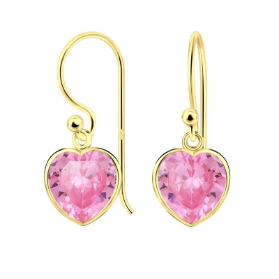 Afbeelding van JoyS Zilveren hart oorbellen zirkonia 8 mm roze 14k goudplating
