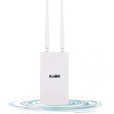 Afbeelding van KuWFi 4G LTE router, Wi Fi modem Cat4 High Gain Dual Antennes, (150 Mbps download, 300 2,4 GHz) router buiten, zonder SIM kaart, ondersteuning industrieel, tuin, garagecamera&#039;s