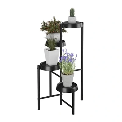 Afbeelding van plantenstandaard binnen 81 x 48 49 cm 4 etages metaal kunststof zwart
