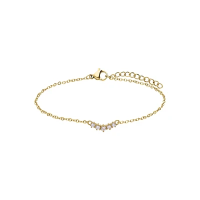 Afbeelding van Lucardi Dames Stalen goldplated vintage Armband met wit zirkonia Staal Goudkleurig 19 cm
