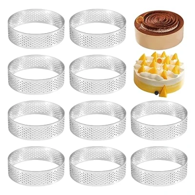 Afbeelding van Roundsky 10 stuks ronde taartringen met gaten roestvrij staal cake quiches mousse vorm keuken bakvorm 7 cm
