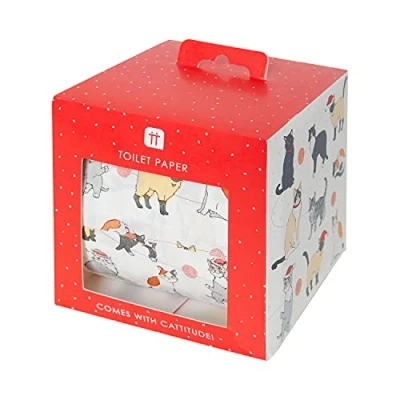 Afbeelding van Talking Tables Toiletpapier met kattenmotief, grappig badkameraccessoire, cadeaus voor Kerstmis, BC PET T ROLL CAT, rood, eenheidsmaat