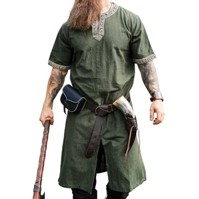Afbeelding van Leonardo Carbone® Tuniek met korte mouwen Richard middeleeuwse kleding voor heren, middeleeuws overhemd, vrijetijdshemden mouwen, carnavalskostuum Viking tuniek, LARP 100%