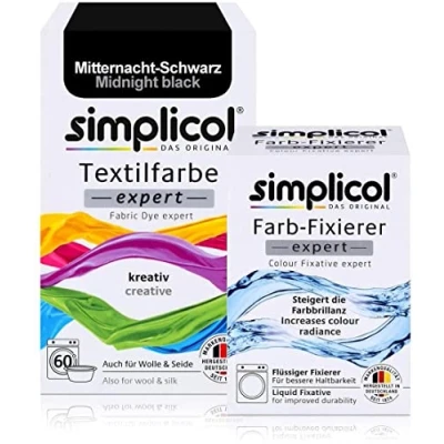 Afbeelding van simplicol textielverf expert nachtzwart + fixeermiddel: textiel, wol, zijde zwart verven, set 1x150g en 1x90ml