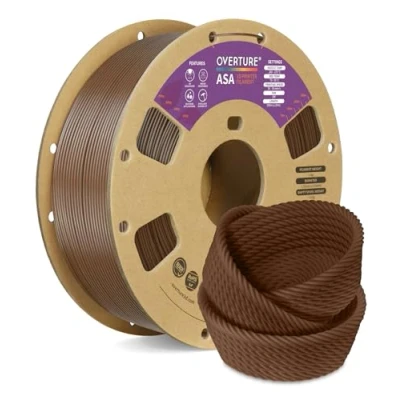 Afbeelding van OVERTURE ASA Filament 1.75mm, 1kg Spool (2.2lbs) 3D Printer Filament, Premium Anti UV, Perfect for Printing Outdoor Functional Parts, Dimensional Accuracy +/ 0.02 mm(Brown)