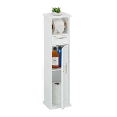 Afbeelding van Relaxdays wc rolhouder staand 87,5 x 22 17,5 cm smal toiletkast wit badkamer